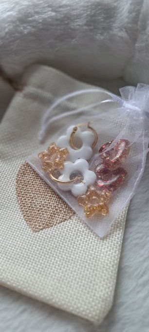 Boucles d'oreilles pampilles coeurpetite fleur/ grande fleur