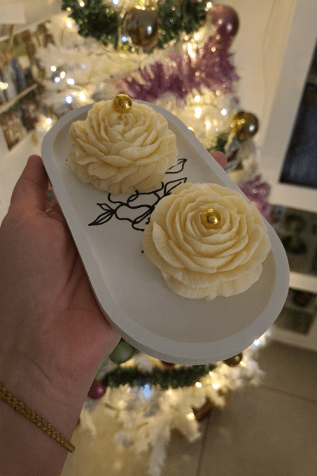 Plateau avec bougie fleur